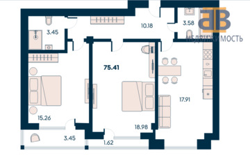 Апартаменты, 75,4 м², 6/9 эт.