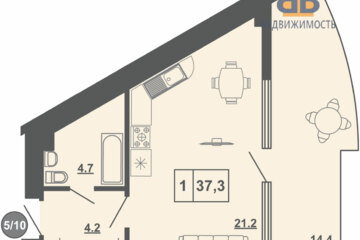 Апартаменты, 37,3 м², 5/10 эт.