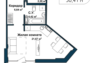 Апартаменты, 38,4 м², 2/5 эт.