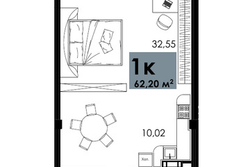 Апартаменты, 62,2 м², 9/12 эт.